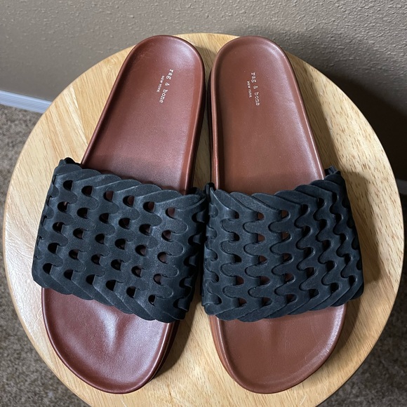 NWOT Rag & Bone Bailey Slide Black Leather Woven Textured Sandal Women’s 8.5-9 - Picture 8 of 14